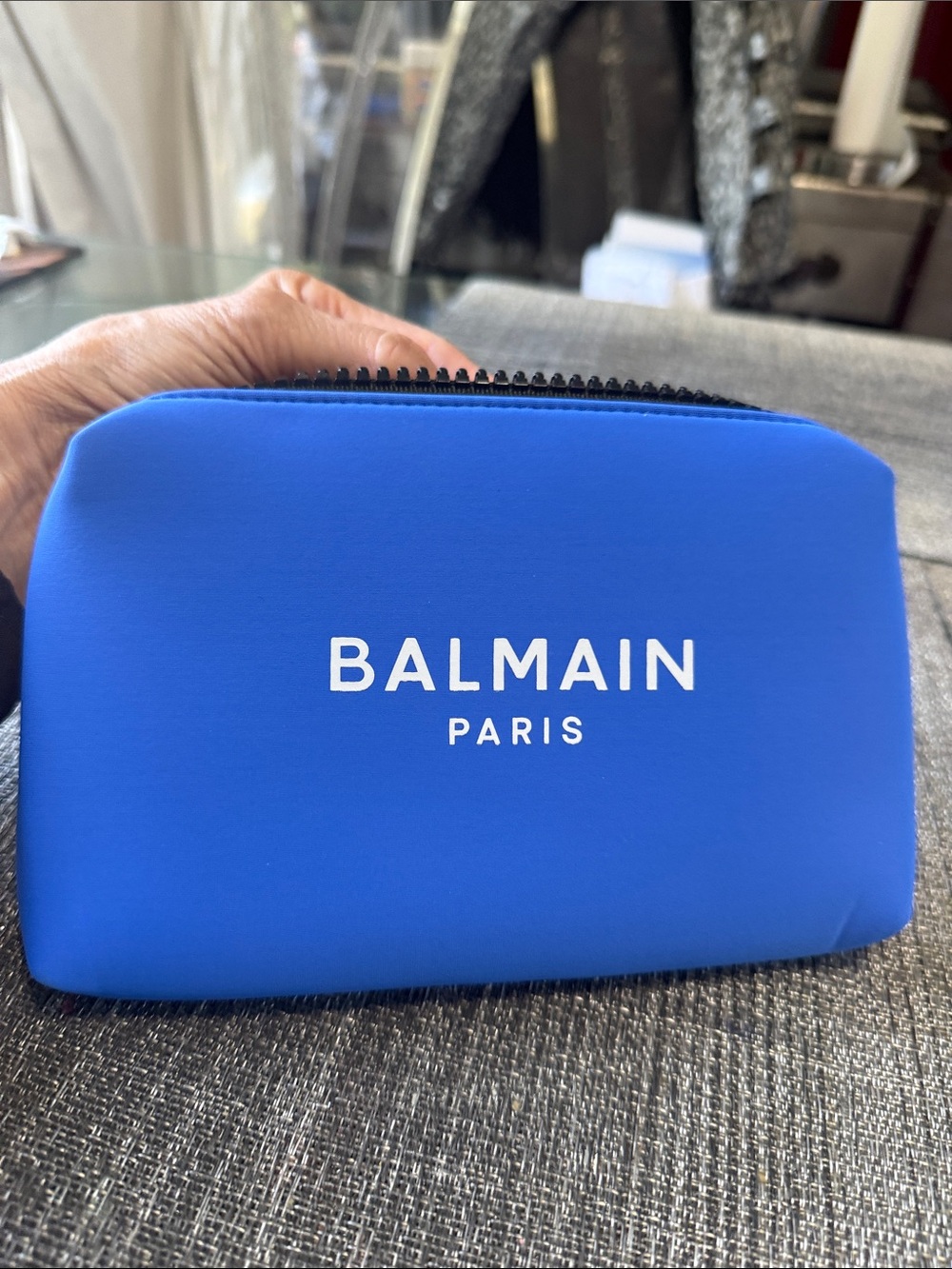 Balmain Paris Woman Royal Blue Logo Toiletry Pouch-cosmetic bag